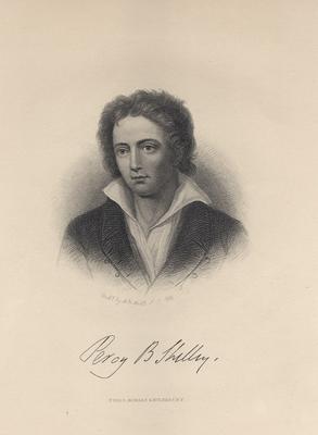 Portrait of Percy B. Shelley with printed autograph