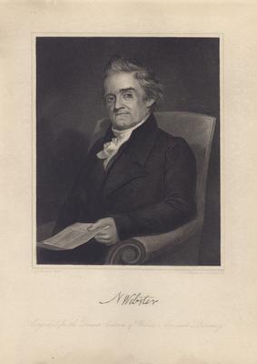 Portrait of Noah Webster with printed autograph