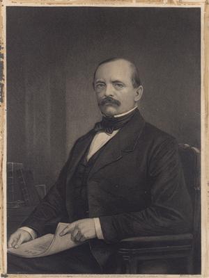 Portrait of an unidentified man sitting in a chair, holding papers