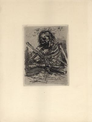Unidentified print of a Skeleton playing a fiddle