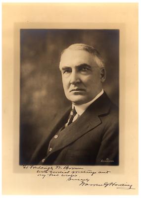 Portrait of Warren G. Harding, with hand written autograph