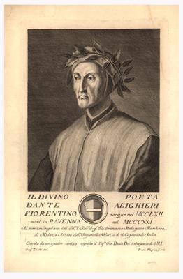 Portrait of Dante Alighieri, Italian poet (with Latin text beneath)