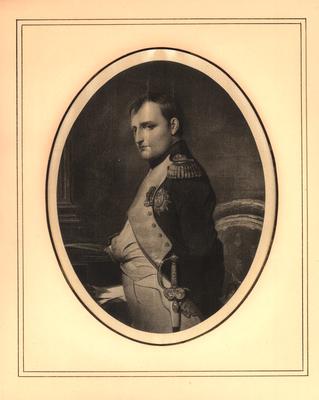 Portrait of Bonaparte, Napoleon, in oval frame, engraving printed on cloth