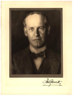 Portrait of John Galsworthy, with printed autograph