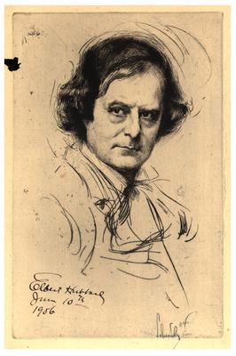 Portrait of Elbert Hubbard, Elbert, copy of a drawing, autographed 