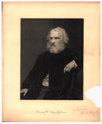 Portrait of Henry Wadsworth Longfellow, with printed autograph