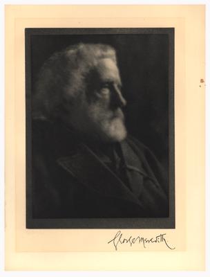 Portrait of George Meredith with printed autograph