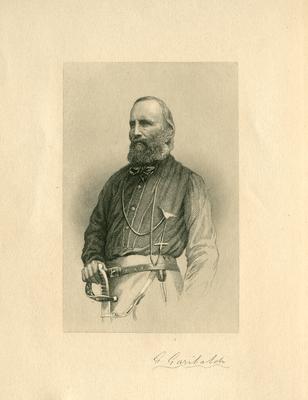 Portrait of Italian military figure, G. Garibaldi, with printed autograph