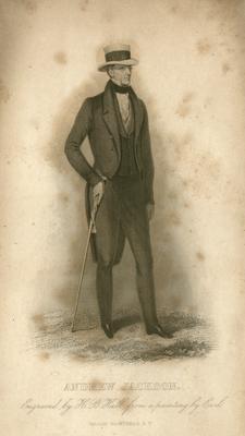 Portrait of Andrew Jackson, standing with a cane