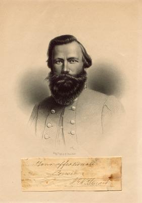 Portrait of J.E.B. Stuart, with signed paper attached reading 