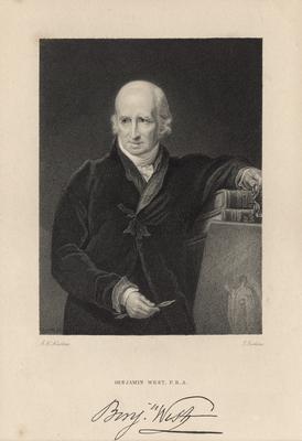 Portrait of Benjamin West with printed autograph 