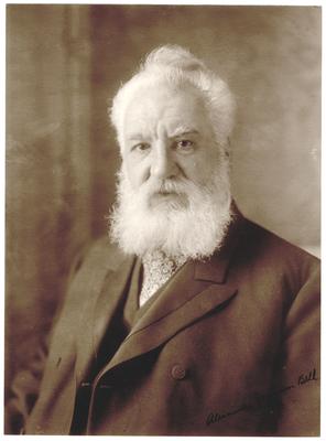 Portrait of Alexander Graham Bell (American inventor of the telephone) autographed 