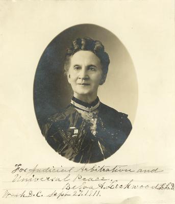 Portrait of Belva A. Lockwood, with autograph 
