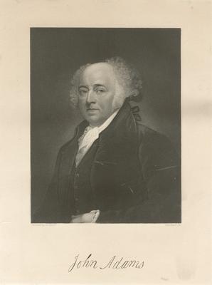 Portrait of John Adams, US President, with printed autograph