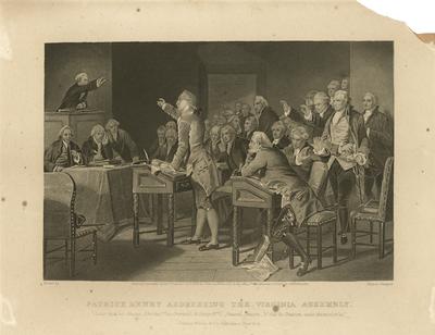 Portrait of Patrick Henry addressing the Virginia Assembly