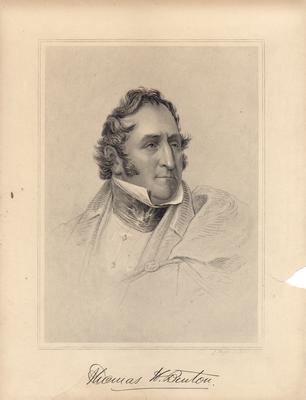 Portrait of Thomas Hart Benton, American senator, with printed signature