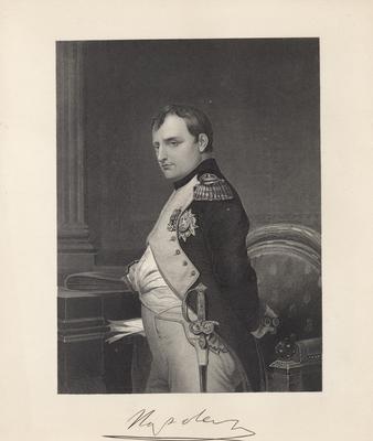 Portrait of Napoleon Bonaparte, standing, with printed signature