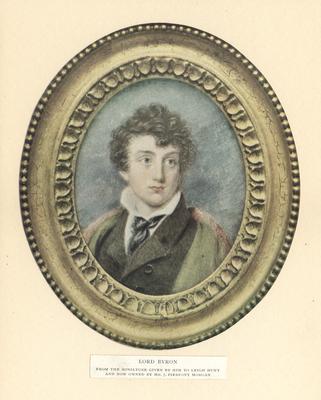 Portrait of George Gordon Byron (Lord Byron), color drawing from a miniature given to him by Leigh Hunt