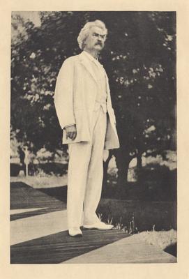 Portrait of Samuel Clemens (Mark Twain), American novelist, humorist and travel writer, with printed signature