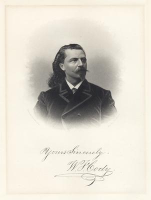 Portrait of William F. Cody with inscription 