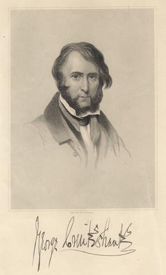 Portrait of George Cruikshank, English illustrator, with printed signature