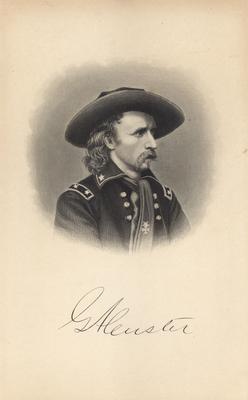 Portrait of George Armstrong Custer, American general, with printed autograph