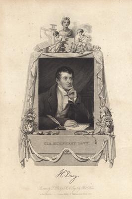 Portrait of Sir Humphry Davy, English chemist and inventor; engraving with copy signature