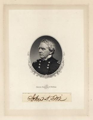 Portrait of John A. Dix, American senator, general and diplomat. Engraving with hand written signature 