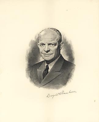 Portrait of Dwight D. Eisenhower, with printed signature, engraved by W.E. Shacklett Co., Louisville, KY