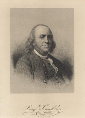 Portrait of Benjamin Franklin with printed signature