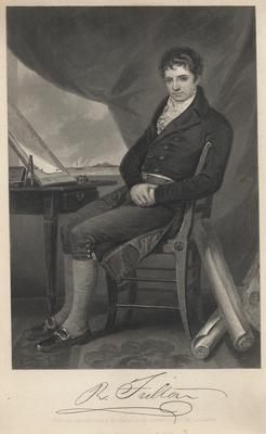 Portrait of Robert Fulton with printed autograph