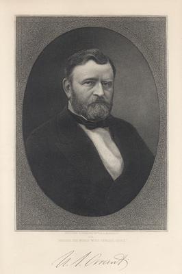 Portrait of General U. S. Grant in civilian clothes, with printed autograph