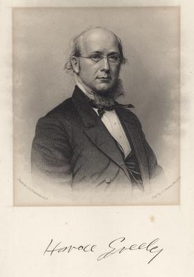 Portrait of Horace Greeley with printed autograph