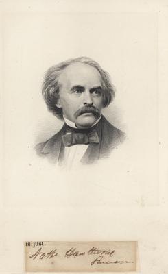 Portrait of Nathaniel Hawthorne with handwritten autograph