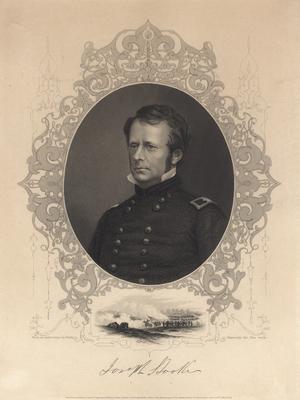 Portrait of Joseph Hooker with printed autograph