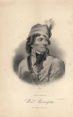 Portrait of Thad Kosciuszko wearing a hat, with printed autograph
