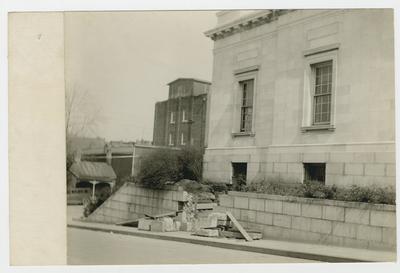 Post office rooftop addition.                          U.S. Post Office // Winchester, Ky., // March 30, 1935 // From west showing opening in present // granite wall for new basement entrance typed on verso