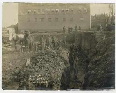 Trench excavation for post office foundation.                          Winchester Ky P.O. handwritten on verso