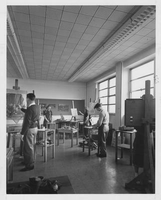 Students in a painting studio; Sound Business magazine photograph