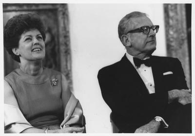 Gloria Singletary, left, and President Otis Singletary, right, at the opening of the Armand Hammer exhibit in the Art Museum in the Singletary Center