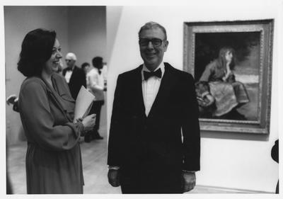 Mr. and Mrs. James Stewart at the opening of the Armand Hammer exhibit in the Art Museum in the Singletary Center; James Stewart is the sculptor of the Armand Hammer bust