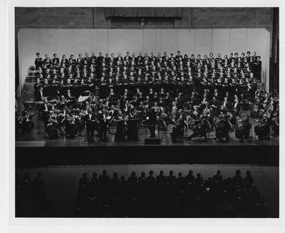 University of Kentucky Choristers, Lexington Singers, and Cincinnati Symphony Orchestra conducted by Max Rudolf perform in Memorial Coliseum; Photographer: John P. Malick