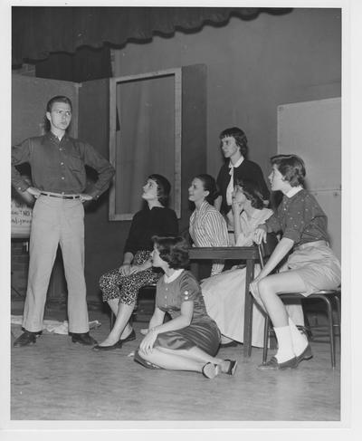 Guignol Players rehearse a play; Doug Ray, standing