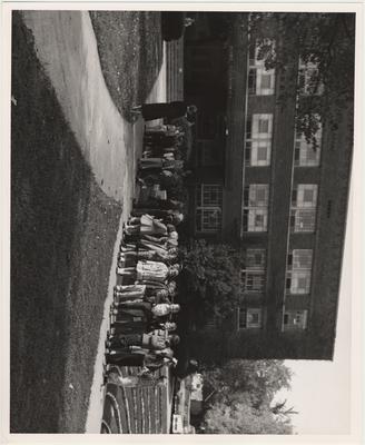 Students line up outside the Home Economics building