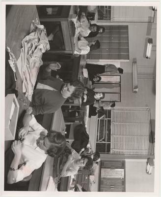 Students in a sewing class