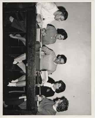Students in a Courtship and Marriage course; From left to right: Jerry Dickerson, Beverly Powell, Richard Regna, Charlotte Jones, and Carolyn Colpitts