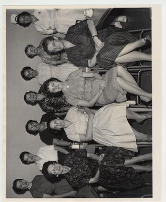 Members of the first hospital trainee class; Pictured at the first class session are: Front Row: Virginia Lane, associate professor of nursing; Dr. Judith Pratt, assistant professor of nursing; Mildred Hill, instructor; and Dr. Marion Pearsall, assistant professor of behavioral sciences; Back Row: Jane Kennedy, assistant professor of nursing; Faye Hagan, Dorothy Burden, Clara Thomas, Doris O'Connor, and Edith Chumbley, all students; and Mildred Burke, director of nursing services at Central Baptist Hospital