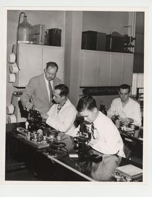Pharmacy students using microscopes in the laboratory