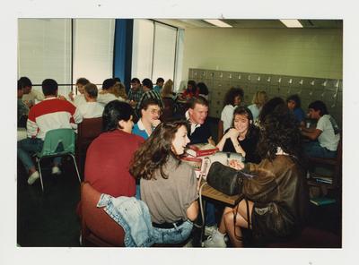 Unidentified students sit and talk