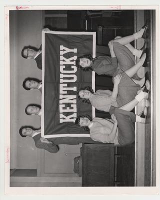 Student Council members; First Row: Nona Perkins, Jean Martin, and Joy Ormsby; Second Row: Don Ellis, Ed Keim, and Ross Webb